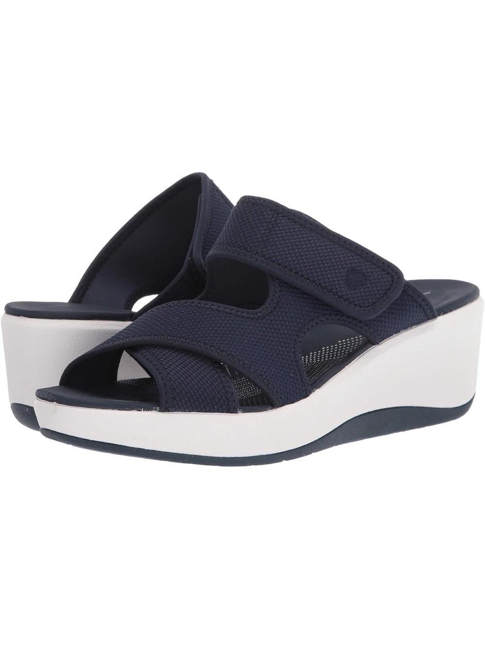 Clarks Navy Wedge Slide Mules